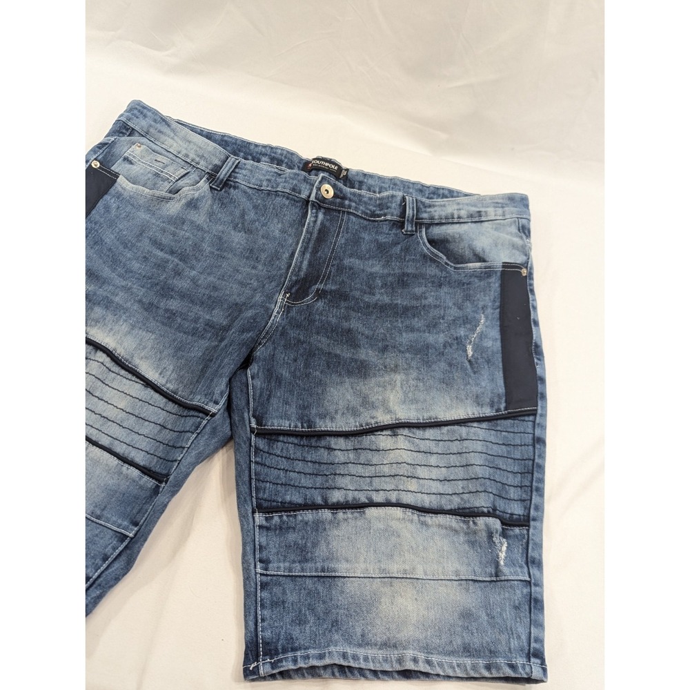 SOUTHPOLE Jean Shorts~Mens 44 X 12"~Ribbed~Moto~Stretch~Blue~Hip Hop~Streetwear
